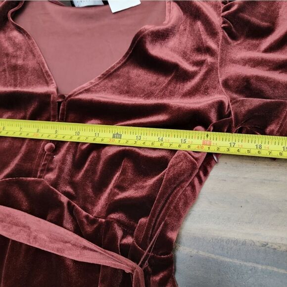 Sanctuary Airy Night Slit Midi Dress Dark Dusty Red Velvet Belted HOCO Size S - Picture 15 of 16